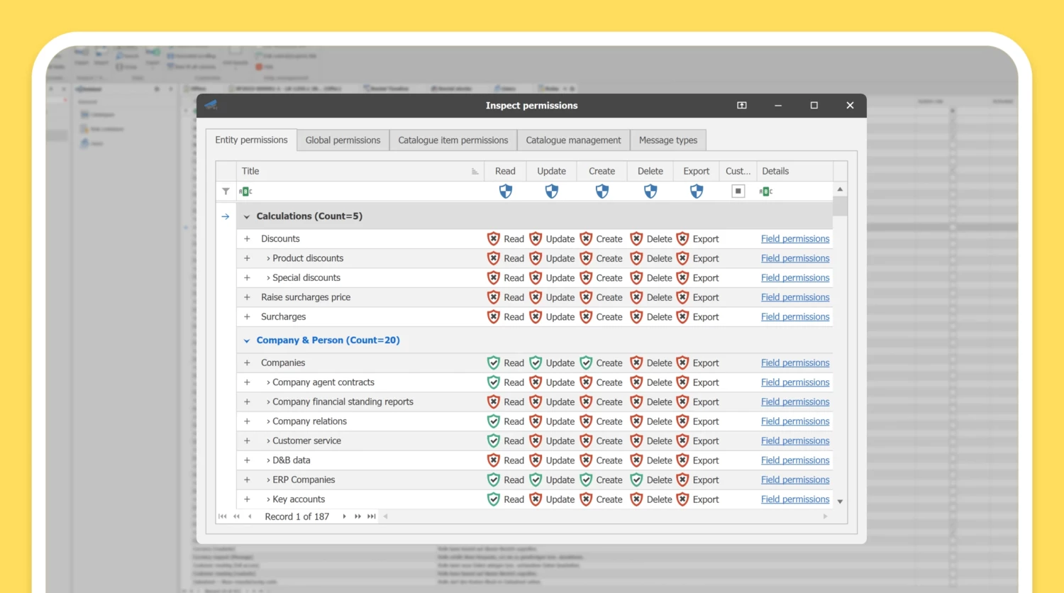 Offer configuration with all the data relevant to the sale SAM3 Zugriffsrecht