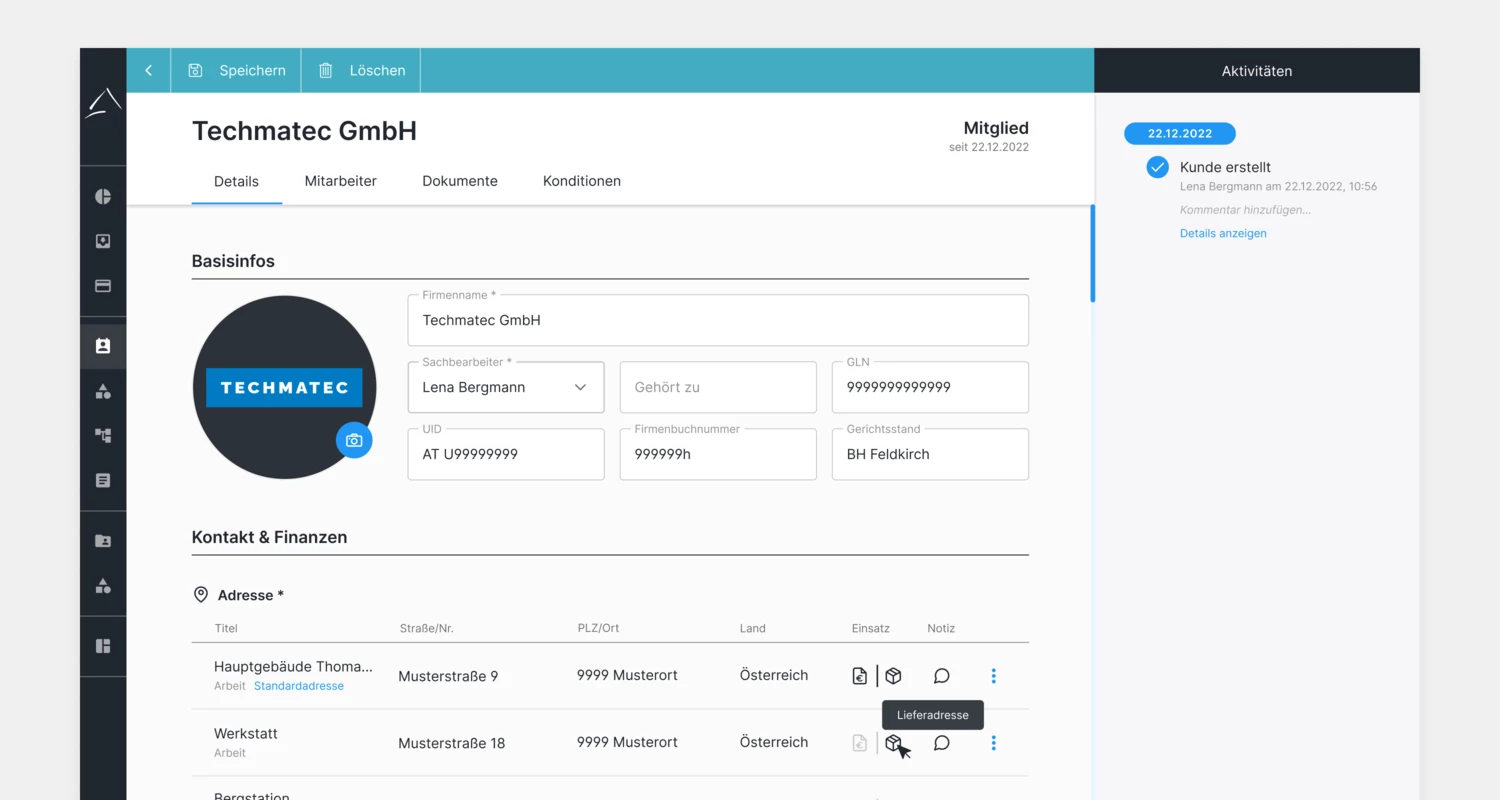 Customer management: Clear maintenance of basic data, employees, documents and conditions. 11-stammdaten
