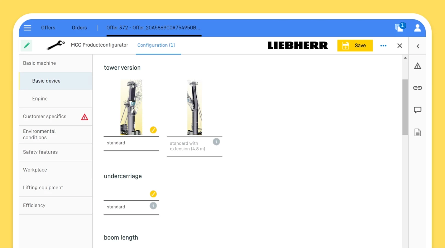 Camos product configurator connected to SAM3 11_Highlight Konfigurator