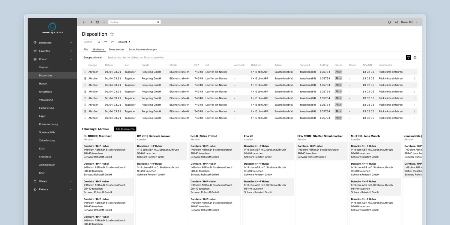 Horizontal and vertical lists for disposition Disponierung