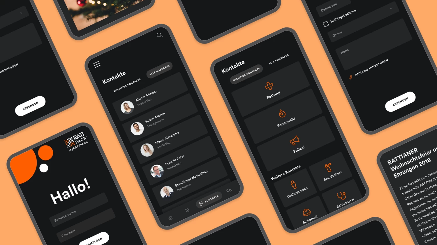 Screen design for future functions of the employee app Overview