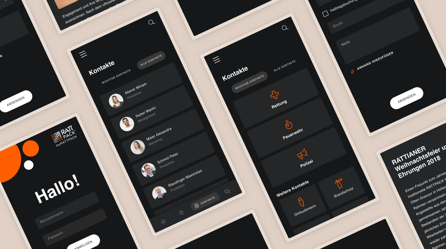 Screen design for future functions of the employee app Overview